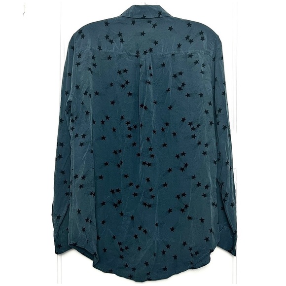 EQUIPMENT FEMME Teal Silk Star Print Long Sleeve Button Up Signature Blouse M - Picture 11 of 16